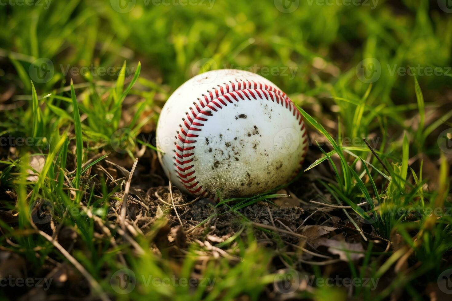 AI generated Baseball ball in grass. photo