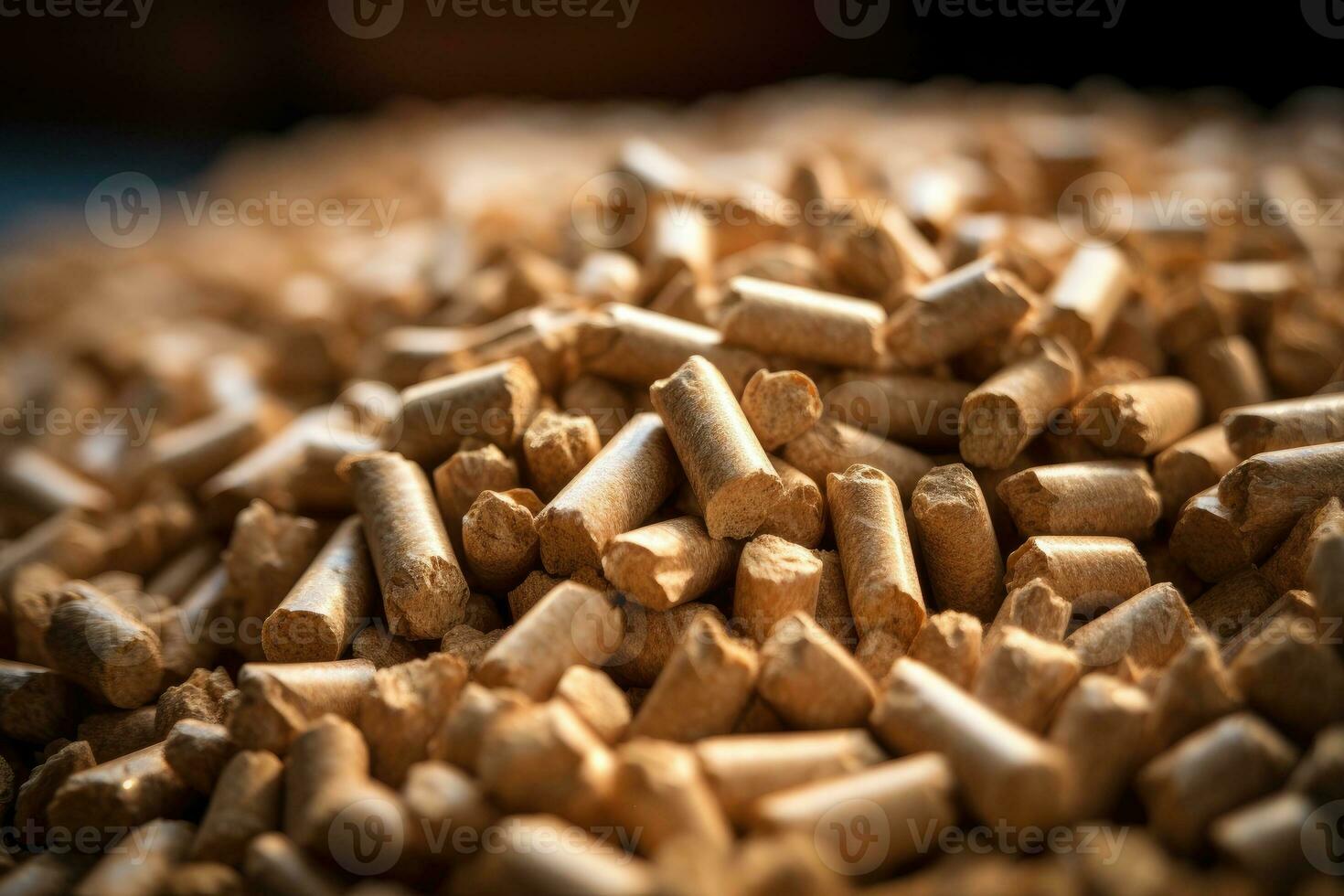 AI generated Pile of wood pellets on table. Ecologic fuel made from biomass. Renewable energy source. photo