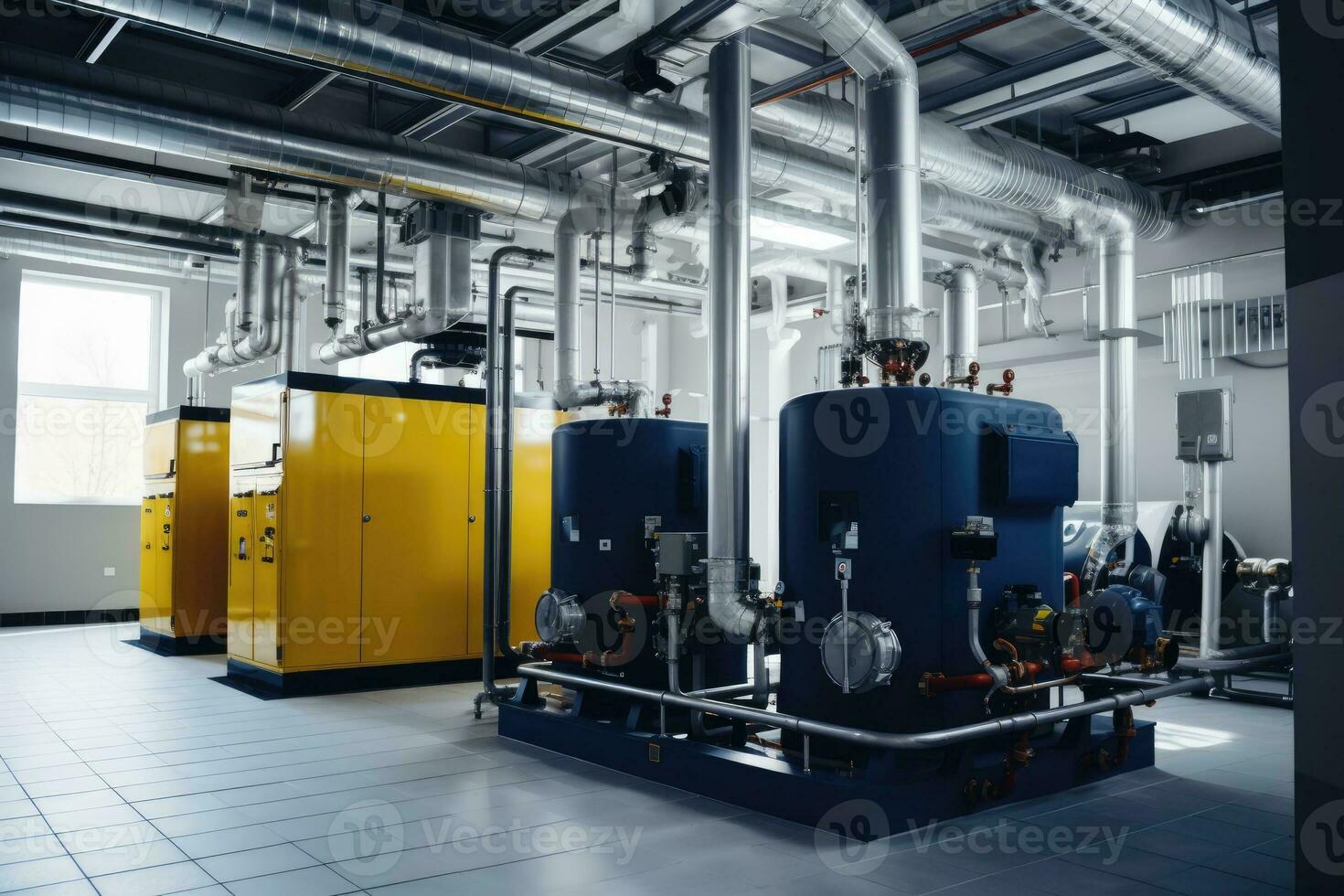 AI generated Modern boiler room with gas boilers, industrial heating. photo