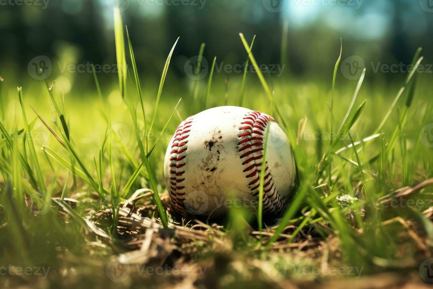 AI generated Baseball ball in grass. photo