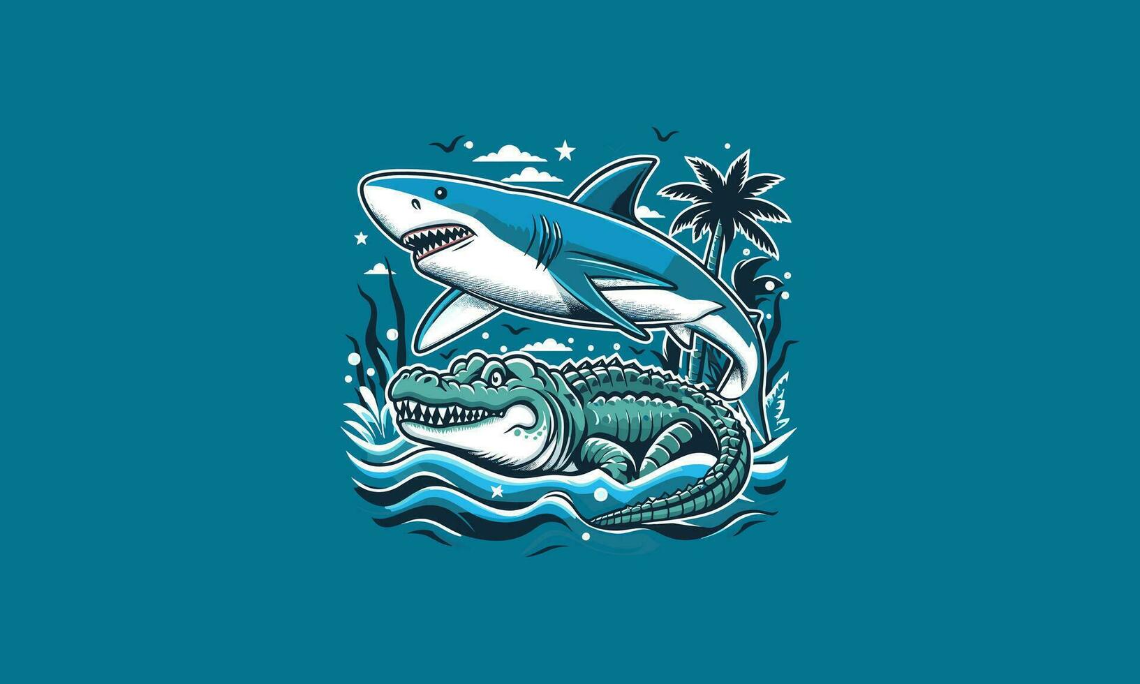 shark and crocodile vector illustration artwork design