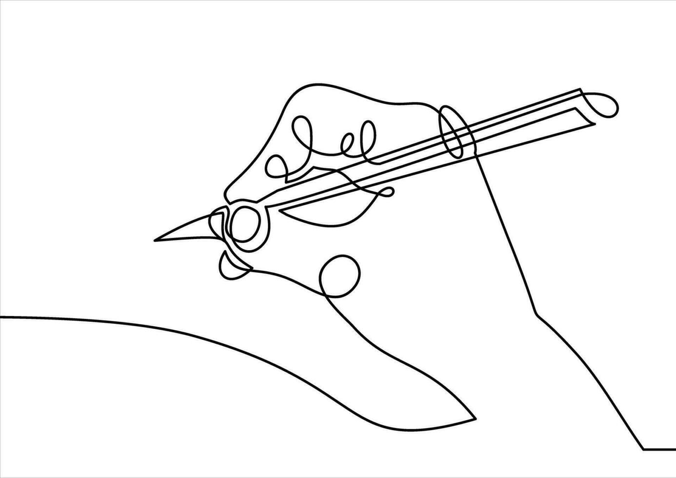 line drawing of hand holding a pen continuous line drawing vector