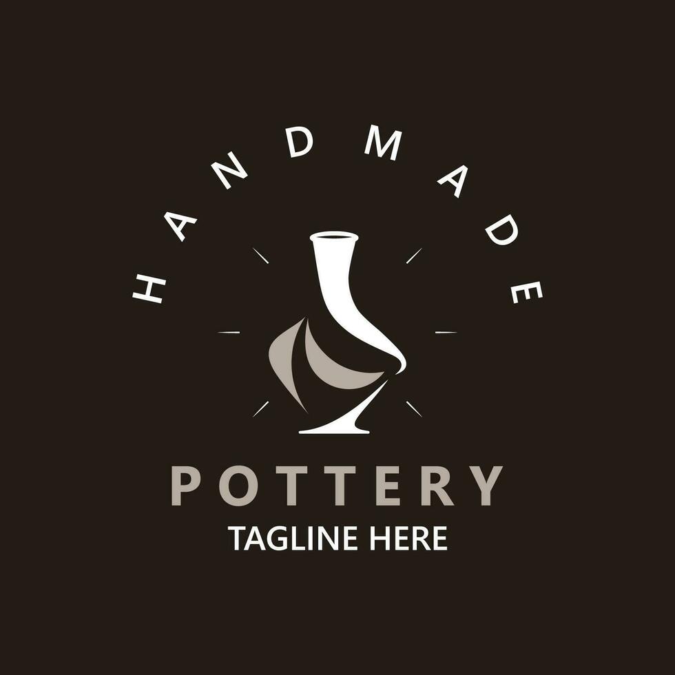 Pottery logo design handmade, creative traditional mug craft concept inspiration nature workshop vector