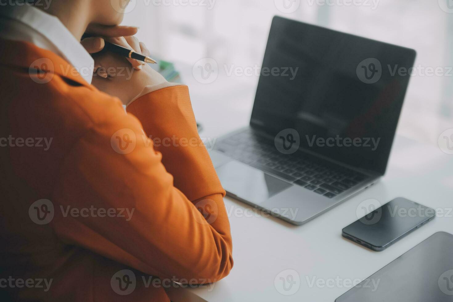 Audit concept,Administrator business man financial inspector and secretary making report calculating balance. Internal Revenue Service checking document. photo