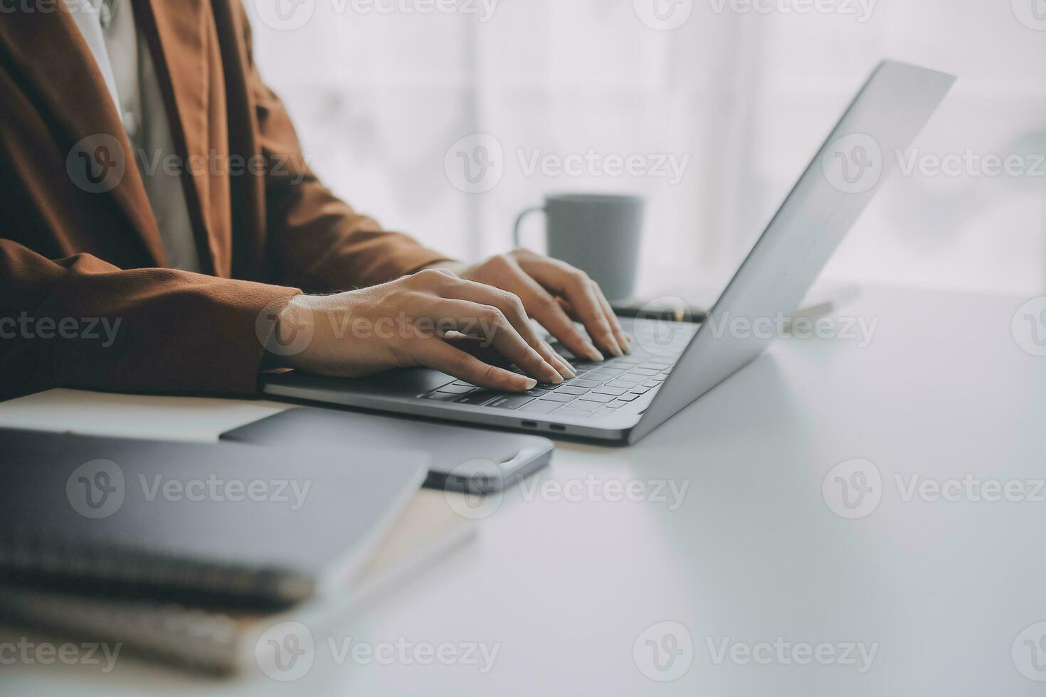 Audit concept,Administrator business man financial inspector and secretary making report calculating balance. Internal Revenue Service checking document. photo