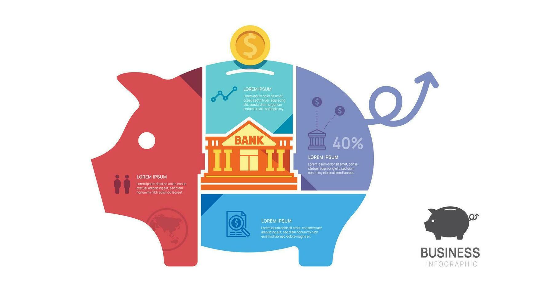 Banking Small Business infographic Piggy bank jigsaw concept. vector infographics.