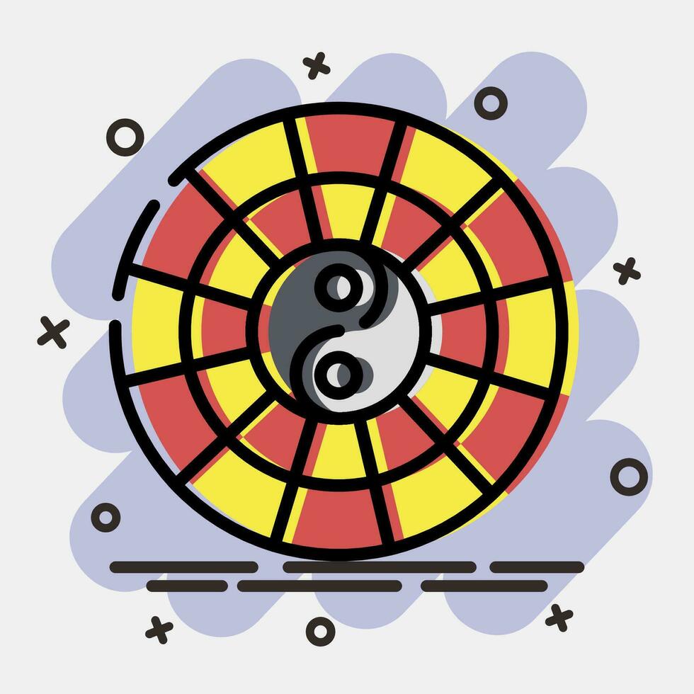 icono yin yang símbolo. chino zodíaco elementos. íconos en cómic estilo. bueno para huellas dactilares, carteles, logo, anuncio publicitario, decoración, infografías, etc. vector