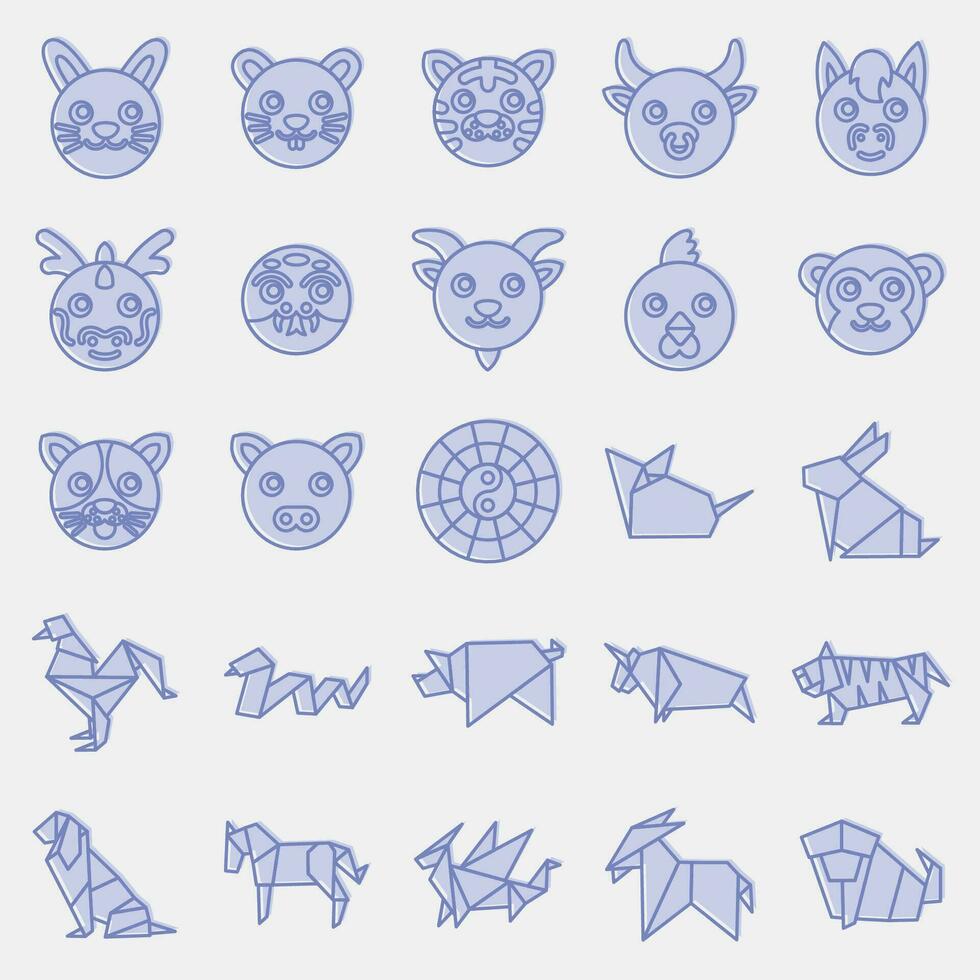 Icon set of Chinese Zodiac. Chinese Zodiac elements. Icons in two tone style. Good for prints, posters, logo, advertisement, decoration,infographics, etc. vector