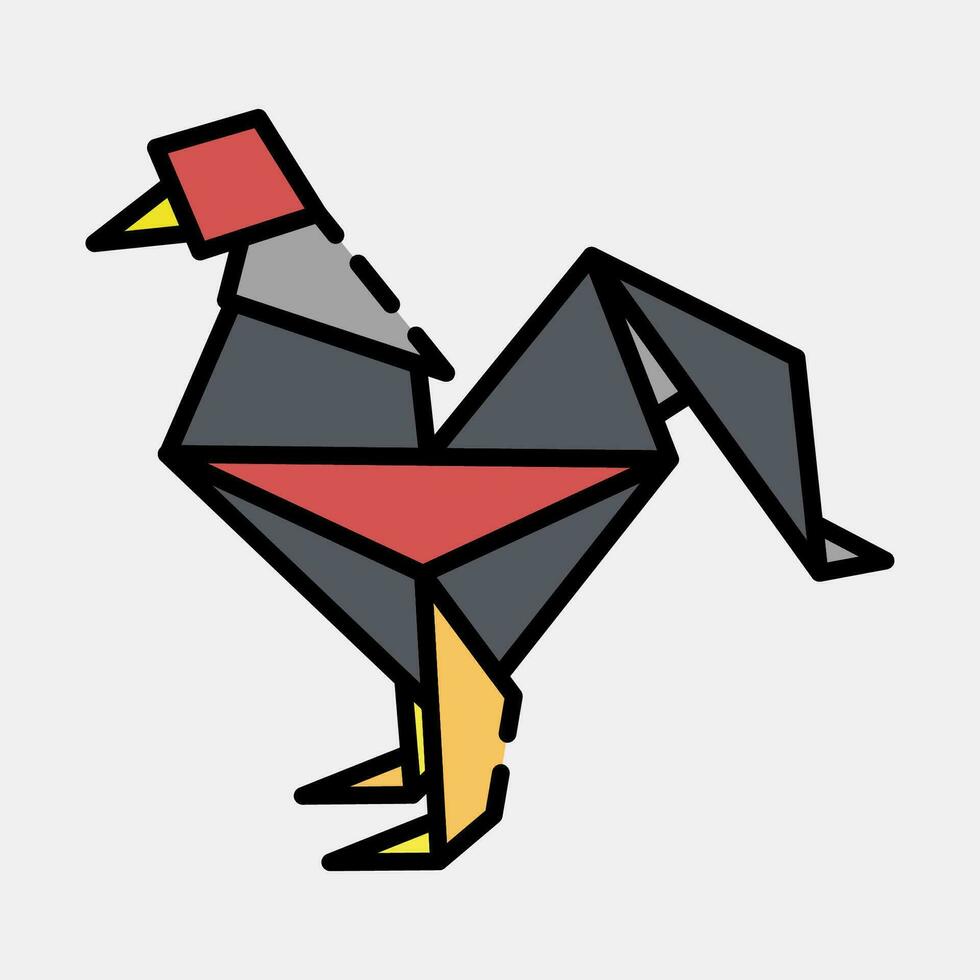 Icon rooster origami. Chinese Zodiac elements. Icons in filled line style. Good for prints, posters, logo, advertisement, decoration,infographics, etc. vector