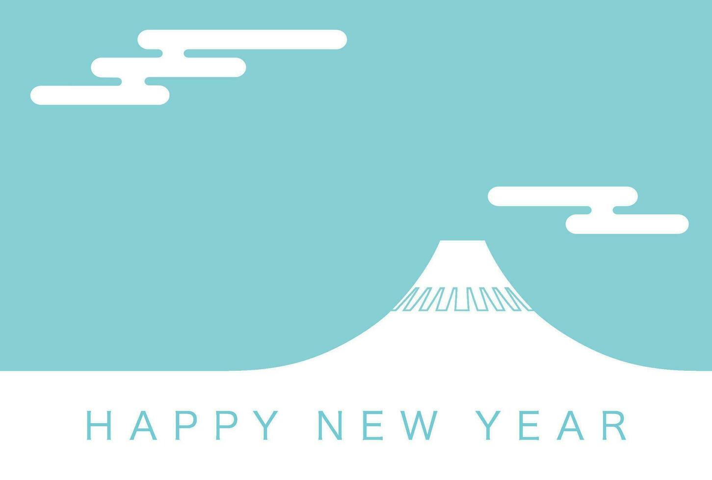 Vector New Years Card Template With Mt. Fuji, The Clouds In The Sky, And New Years Greetings.