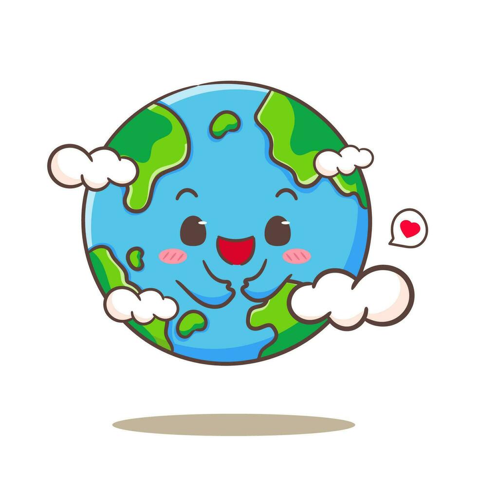 Cute earth cartoon. World concept design. Isolated white background. Globe flat vector illustration.