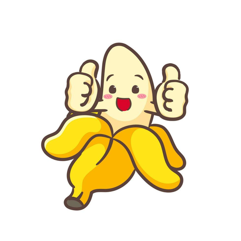 Cute banana showing thumbs up cartoon vector illustration. Fruit and food concept design Flat style. isolated white background. Clip art icon design.