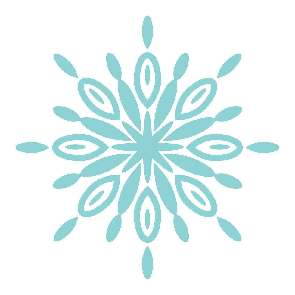 Flat symmetrical snowflake. Isolated design element. Vector illustration