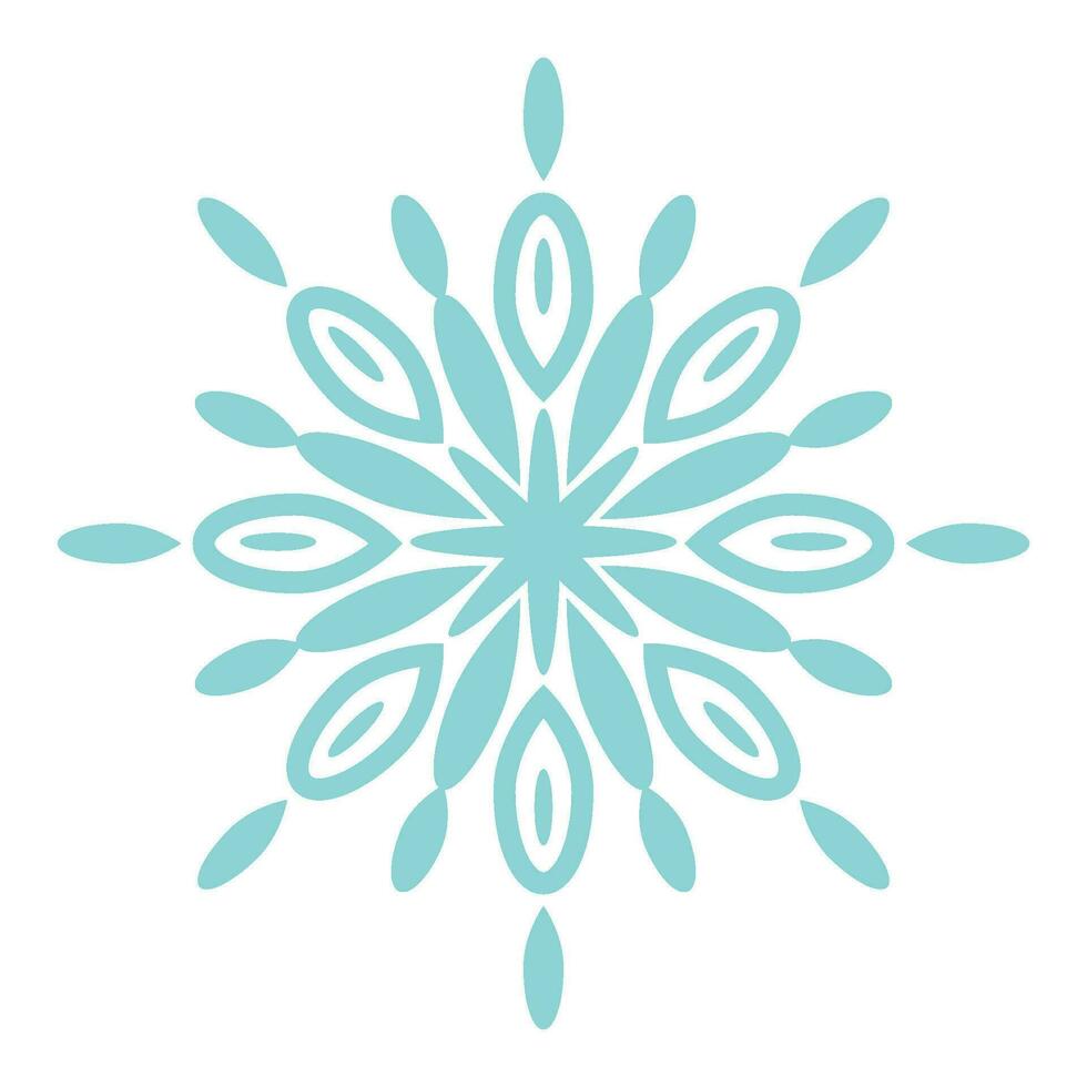 Flat symmetrical snowflake. Isolated design element. Vector illustration