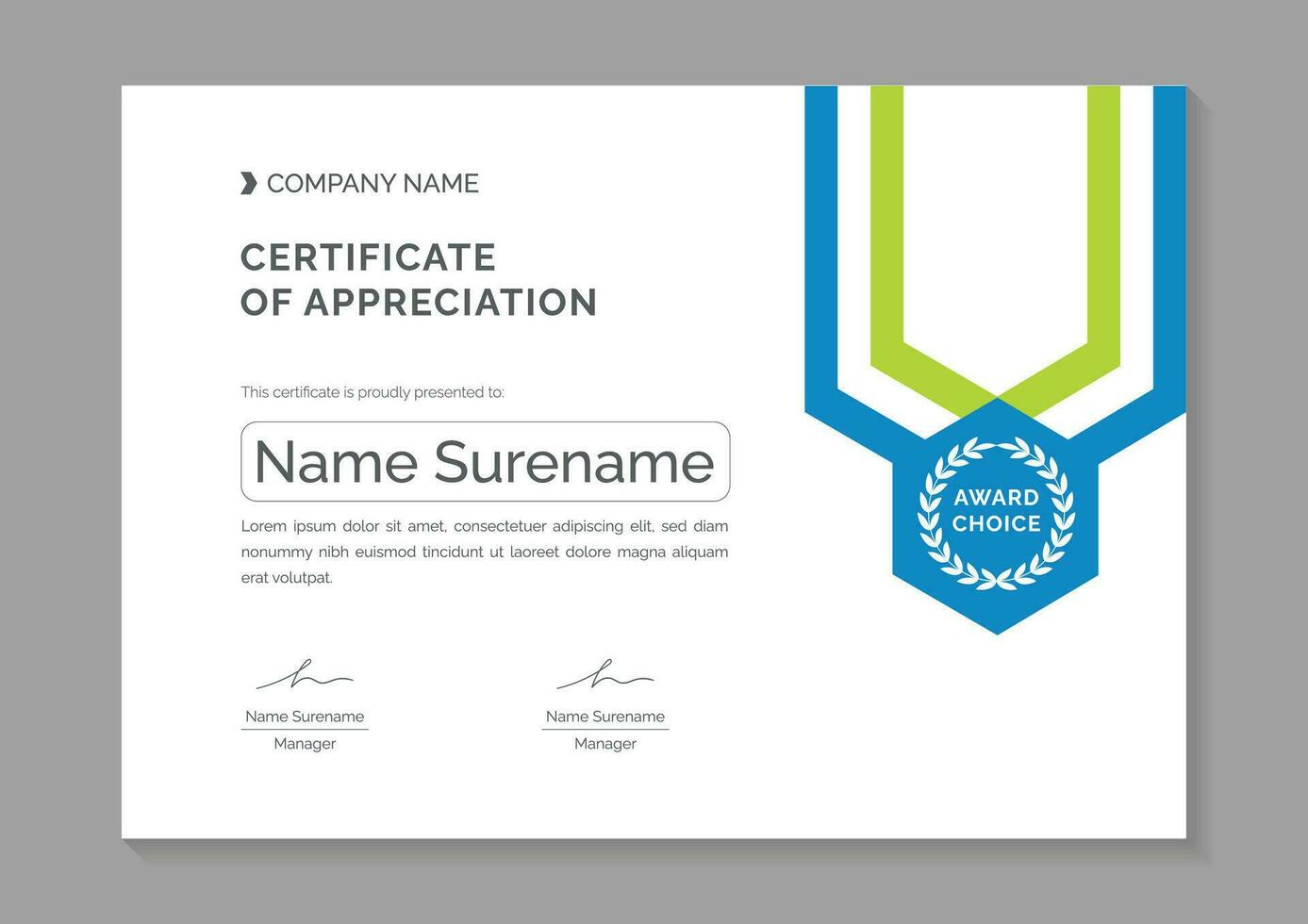 blue modern certificate of appreciation template design vector