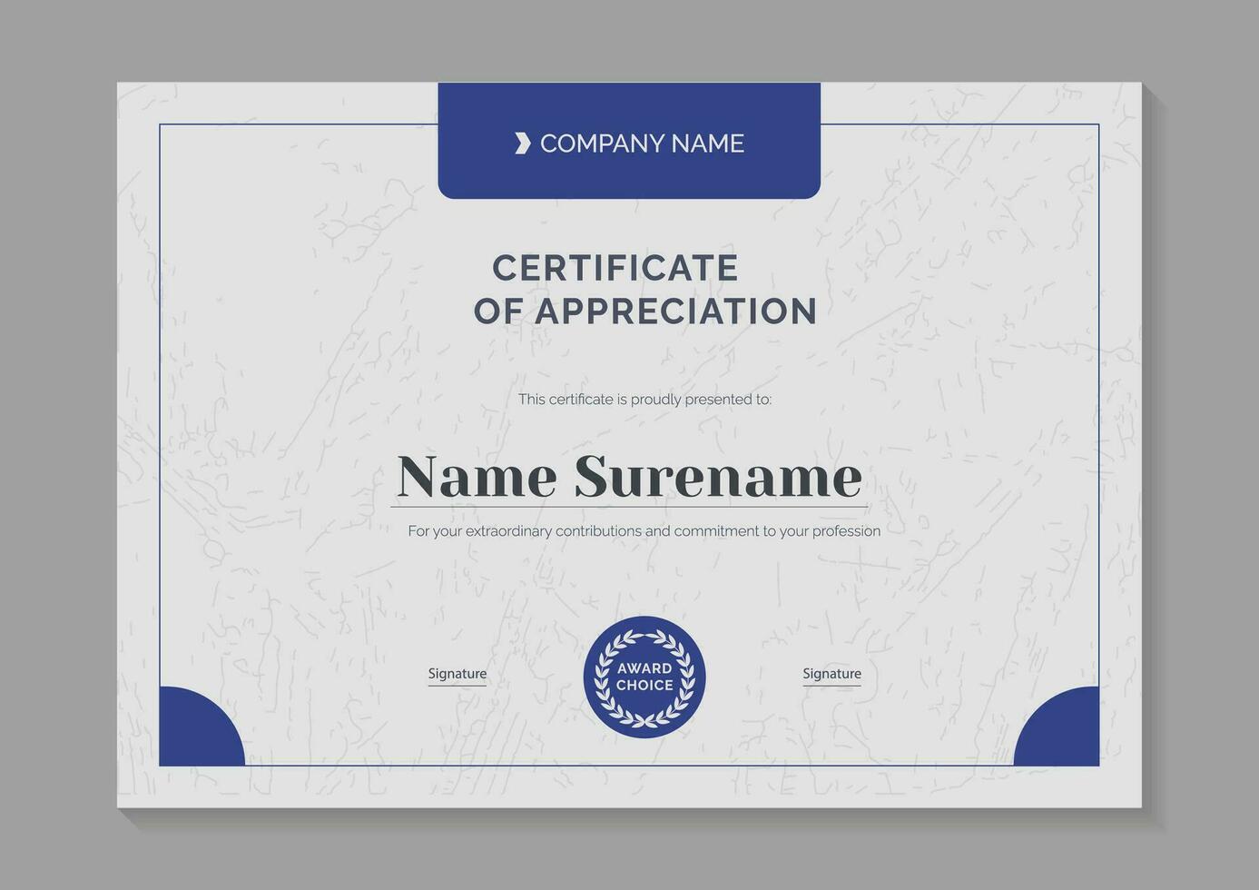 blue modern certificate of appreciation template design vector