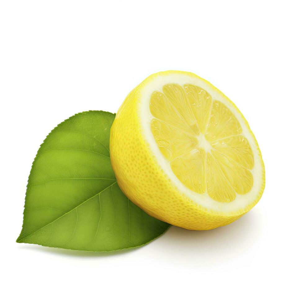 AI generated Lemon with leaf isolated on white background. AI Generated photo