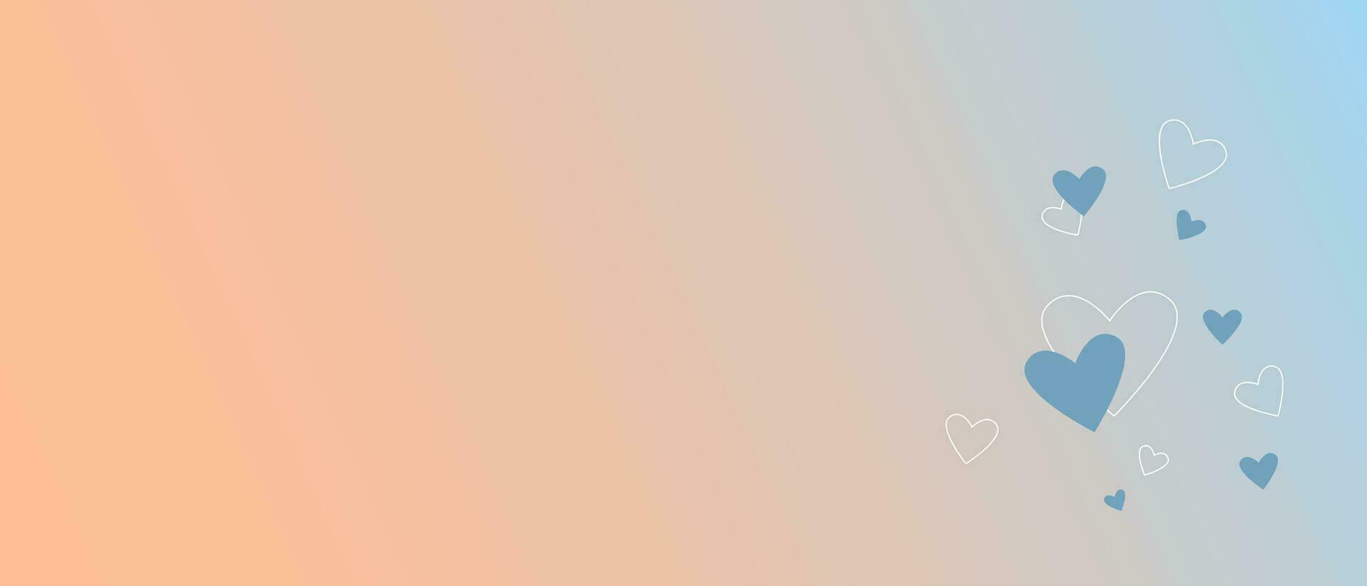 Peach fuzz horizontal background banner template, color trend 2024  and blue with hearts. vector