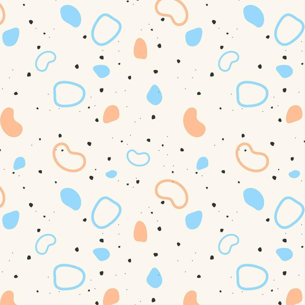 Stones color trend year 2024 Peach fuzz and blue, seamless pattern of small stones and sand, ocean seashore, abstract shapes. vector