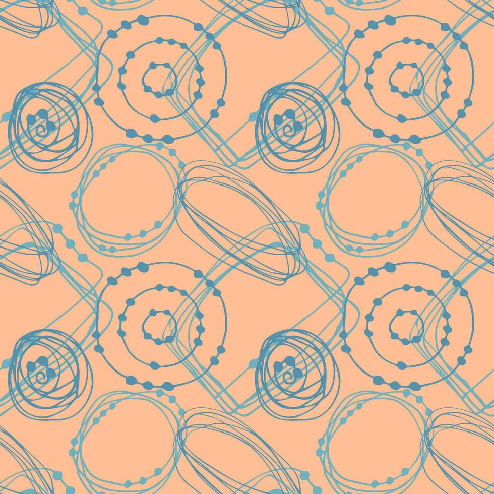 Abstract pattern blue doodle hand drawn on peach color background 2024 vector