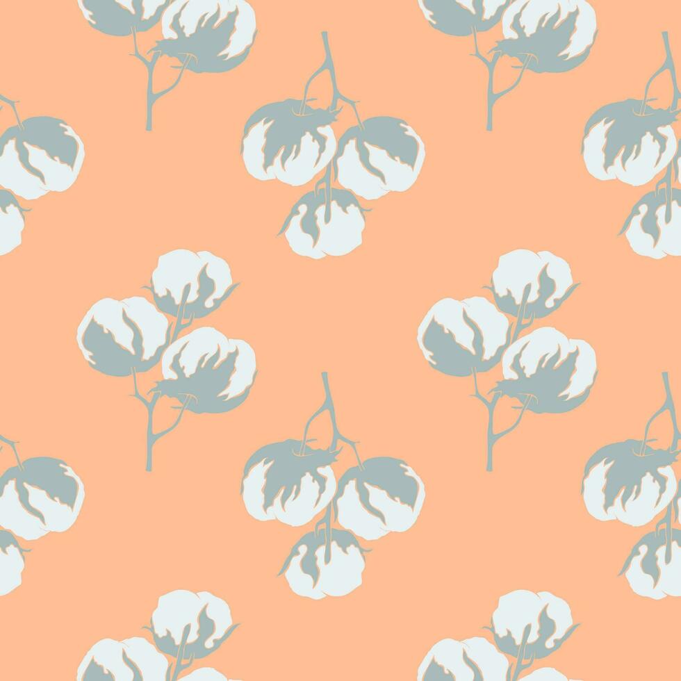 Pattern Cotton flower branch trend color 2024 Peach fuzz 13-1023, for wallpaper, background, surface textures, textiles. vector