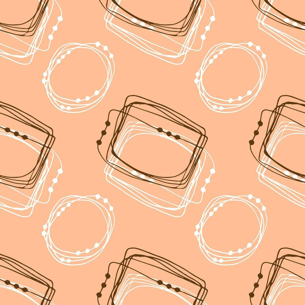Abstract pattern white and brown doodle hand drawn on peach color background 2024 vector