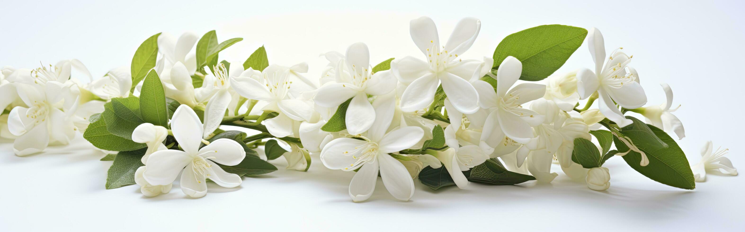 AI generated Jasmine flowers on white surface. AI Generated photo