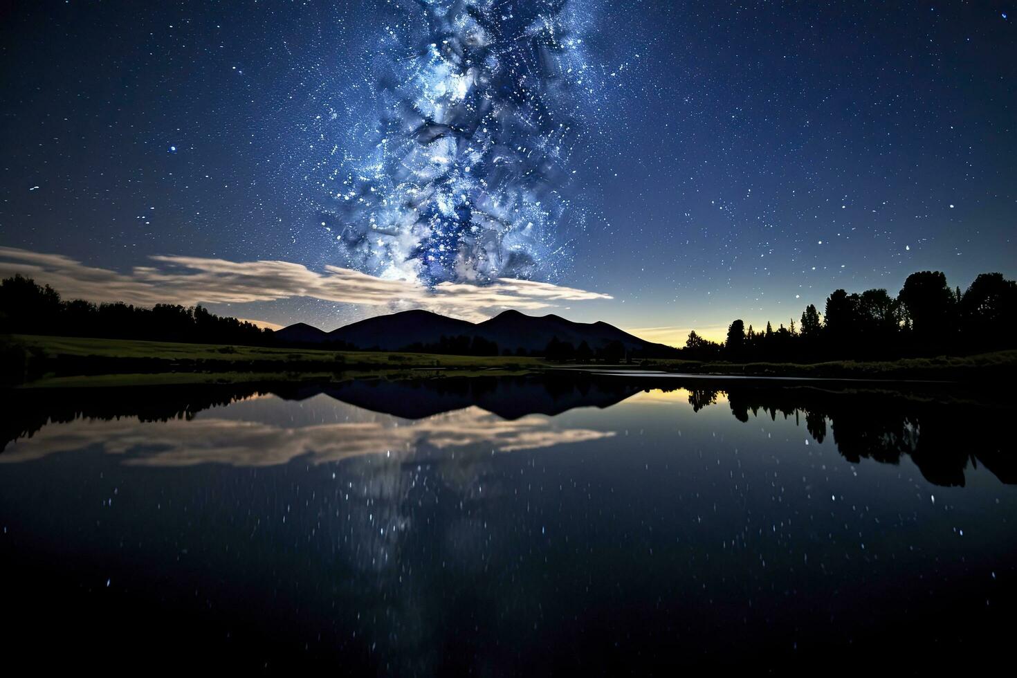 AI generated Milky Way Reflected on Lake. AI Generated photo