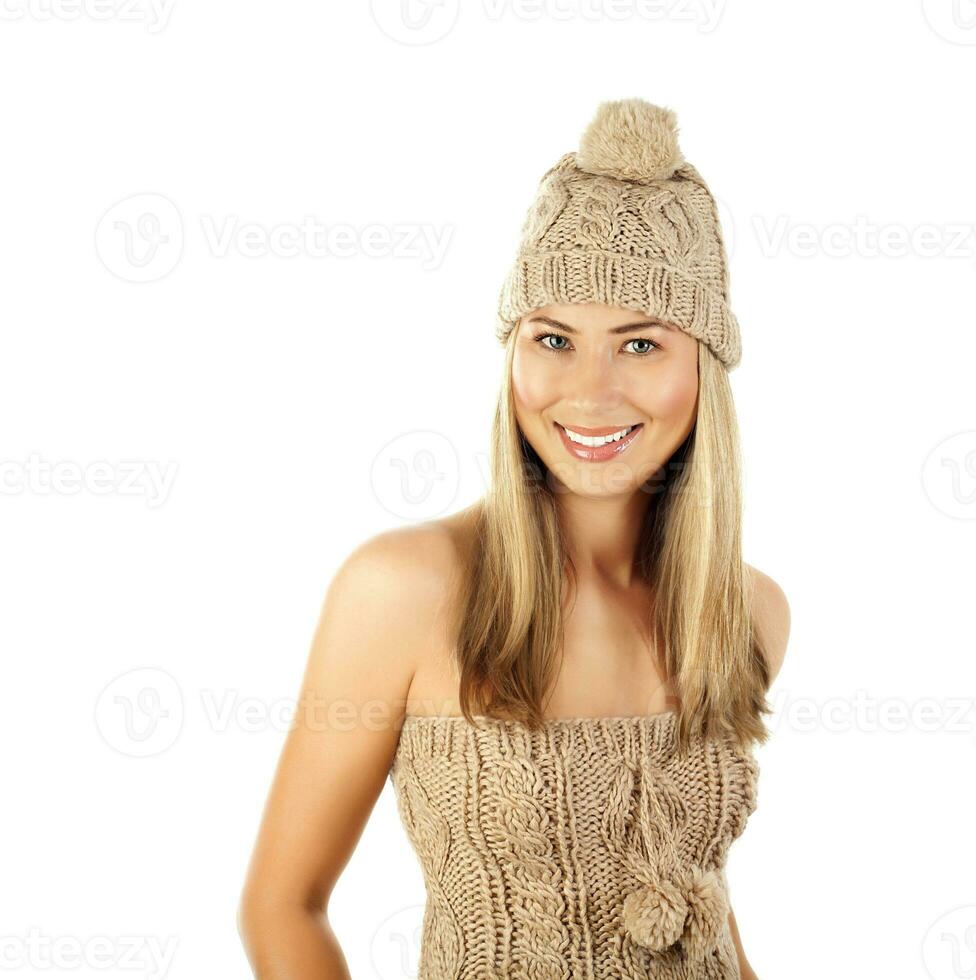 Pretty woman wearing winter hat photo