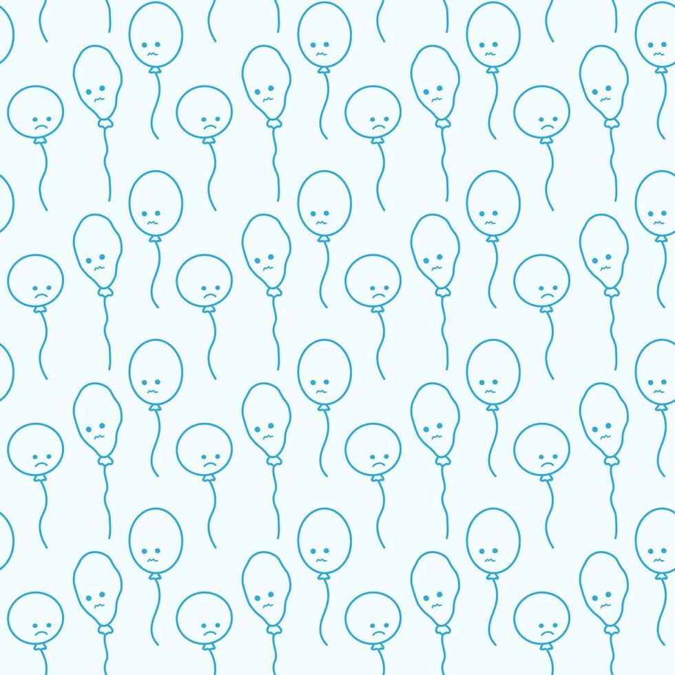 Seamless pattern with contour drawing of Blue Monday balloons with sad smiley faces in trendy blue vector