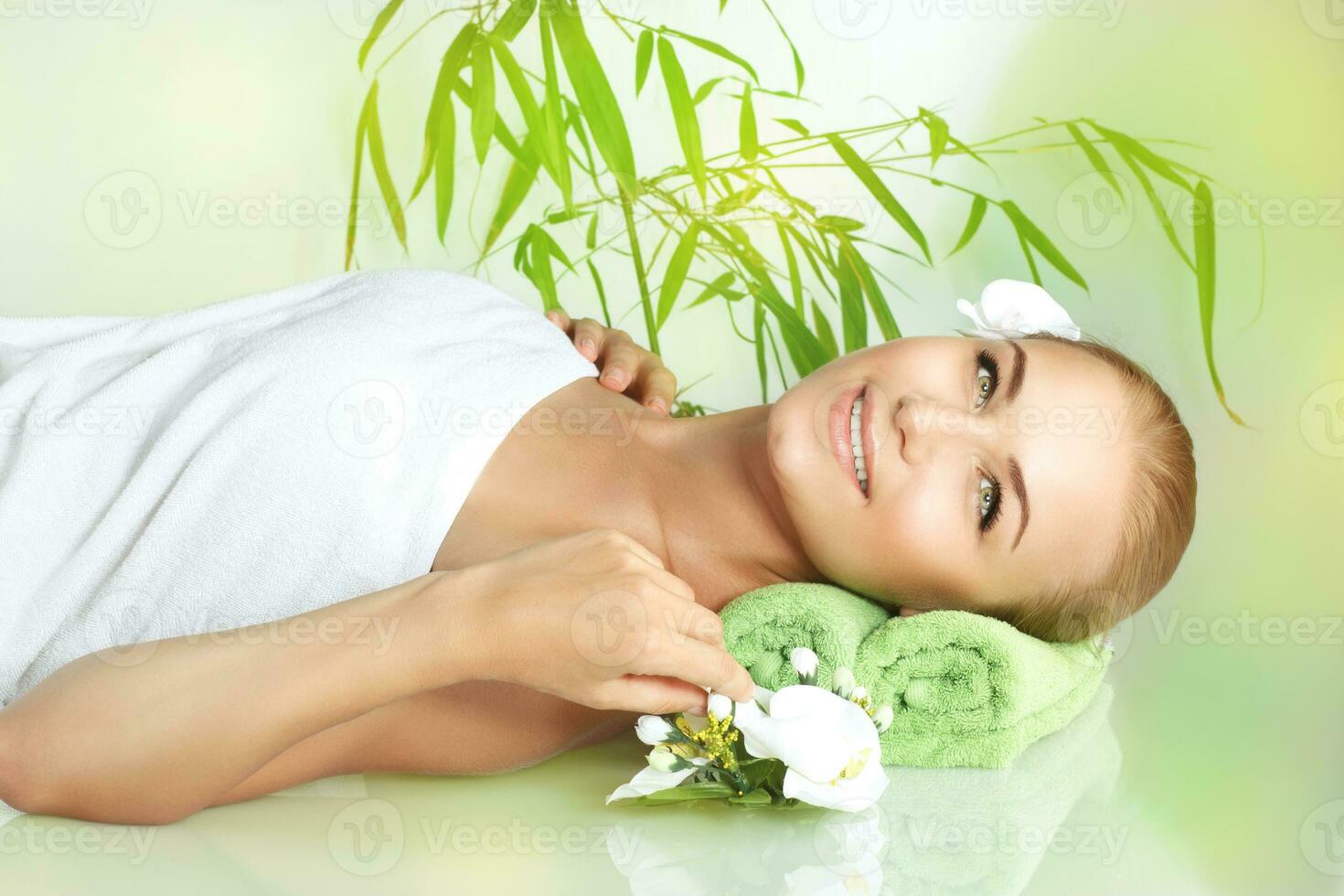 Happy woman at spa photo