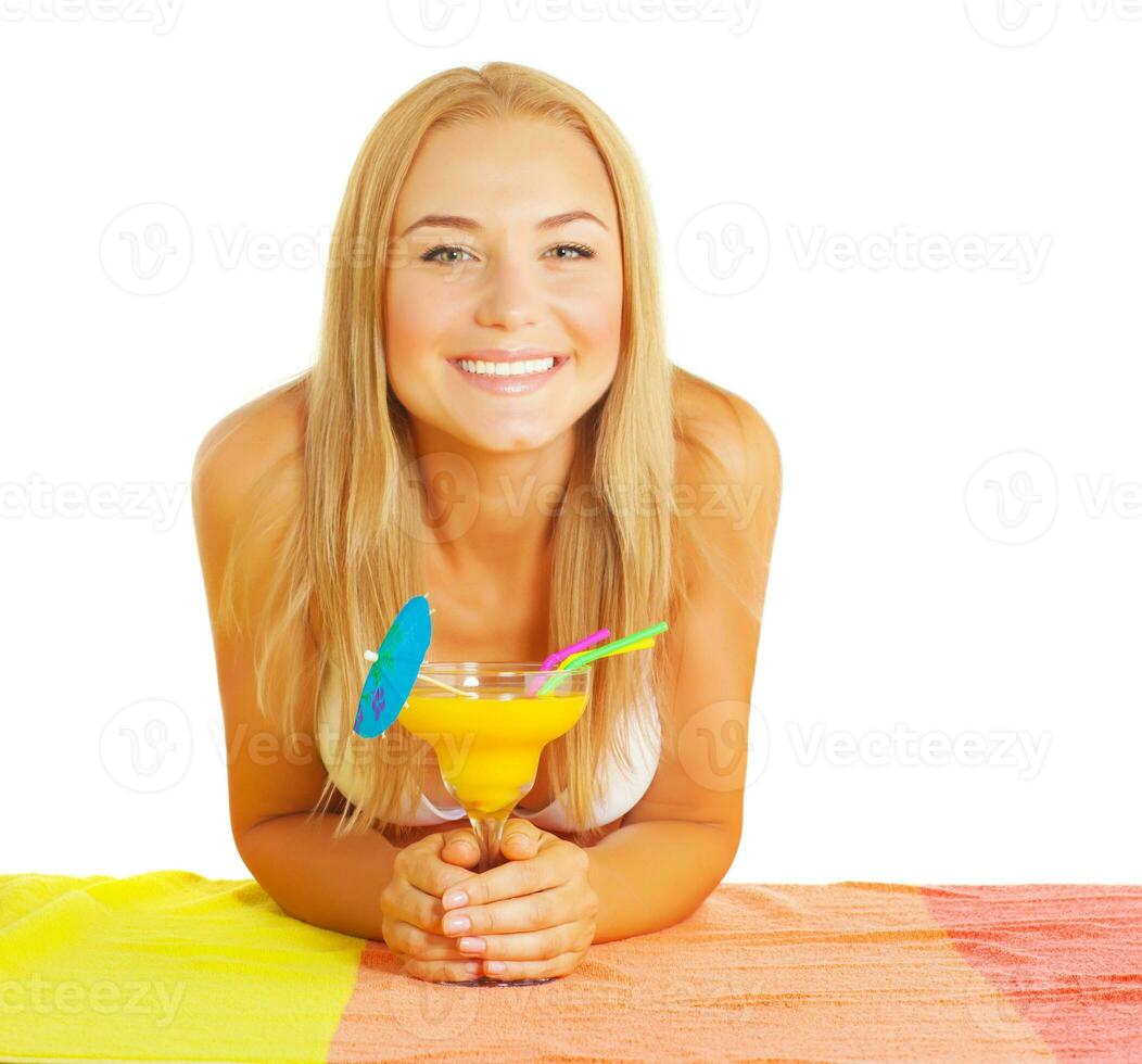 Happy girl with cocktail photo