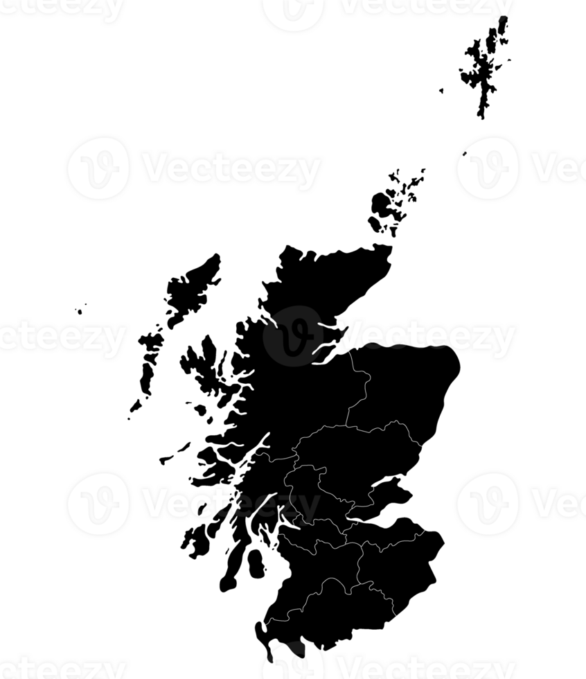 Scotland map. Map of Scotland in administrative regions in black color png