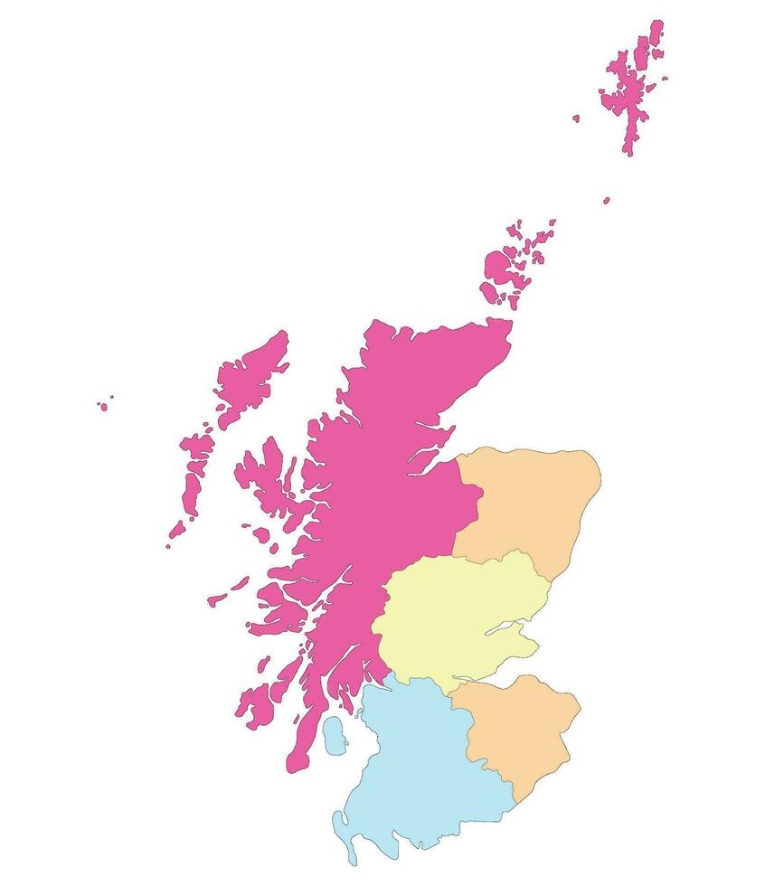 Scotland map. Map of Scotland divided into five main regions vector