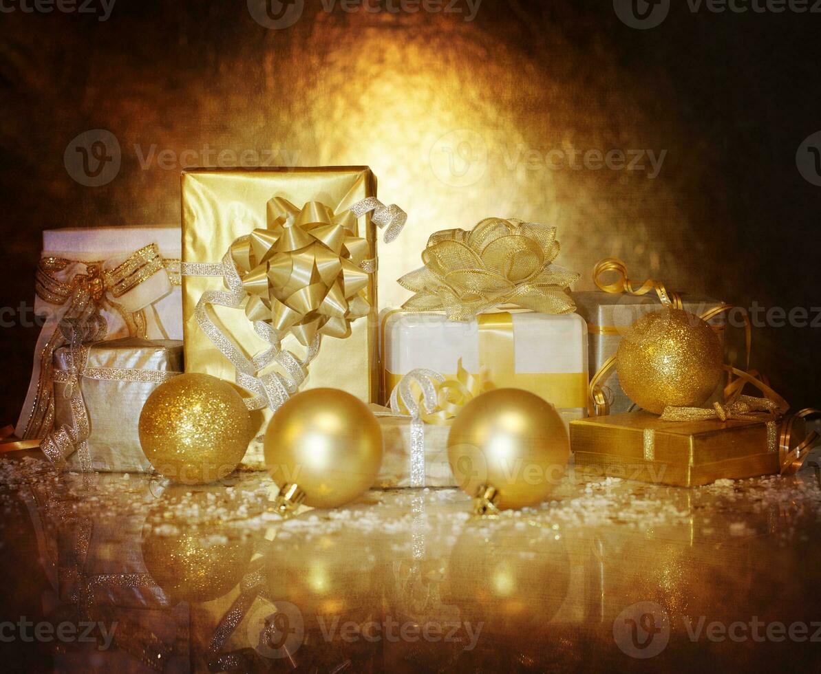 Christmastime gift boxes photo