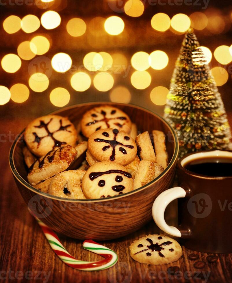 Christmas gingerbread with coffee photo