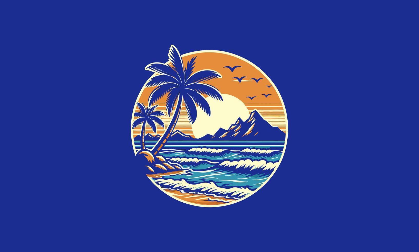 view beautiful sea with palm sunset vector flat design