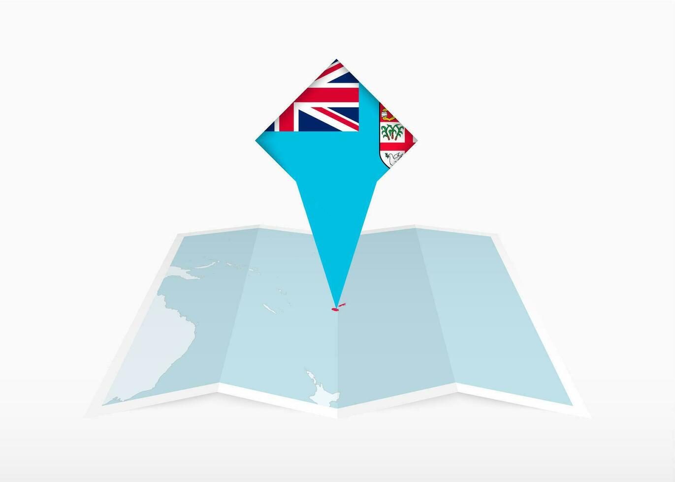 Fiji is depicted on a folded paper map and pinned location marker with flag of Fiji. vector