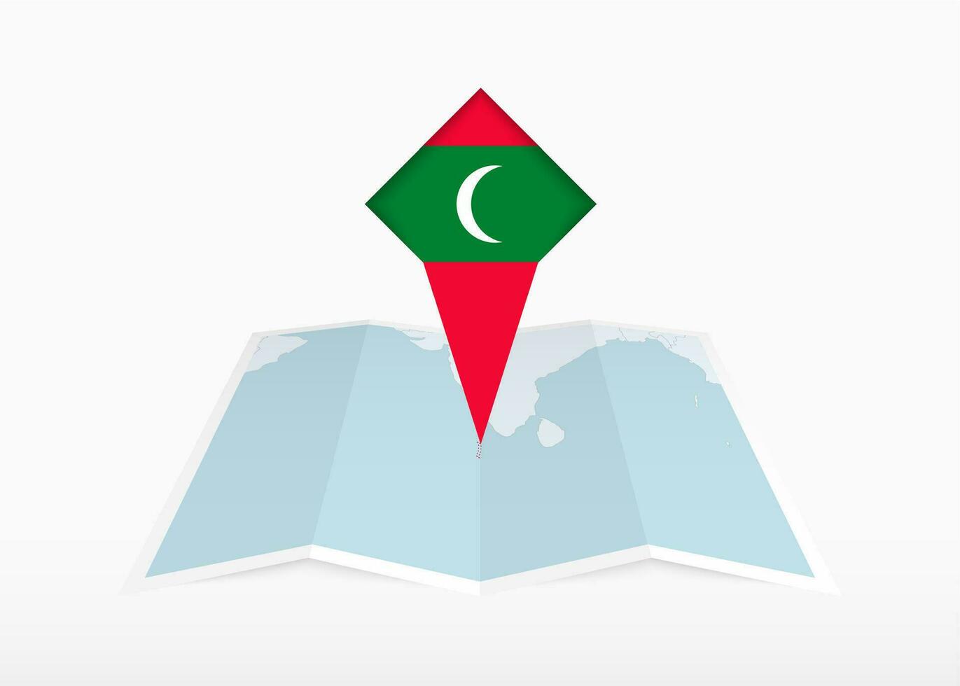 Maldivas es representado en un doblada papel mapa y clavado ubicación marcador con bandera de Maldivas. vector