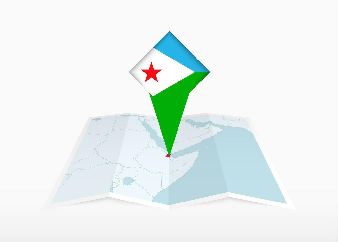 Djibouti is depicted on a folded paper map and pinned location marker with flag of Djibouti. vector