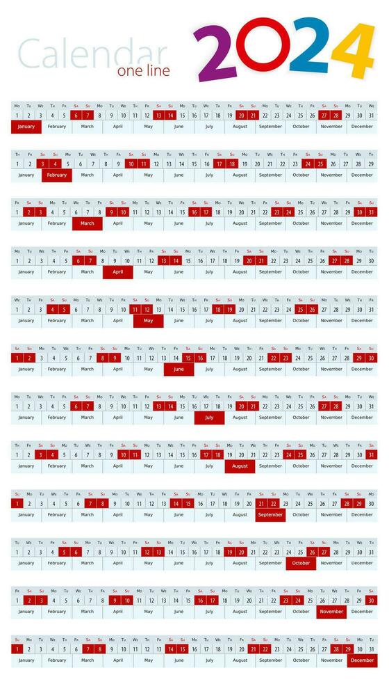 uno línea calendario para 2024 año. vector