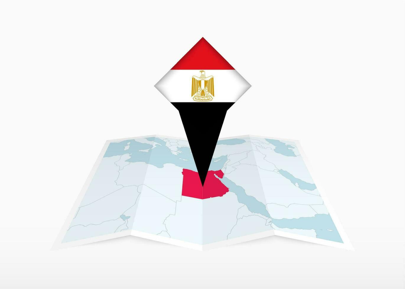 Egypt is depicted on a folded paper map and pinned location marker with flag of Egypt. vector