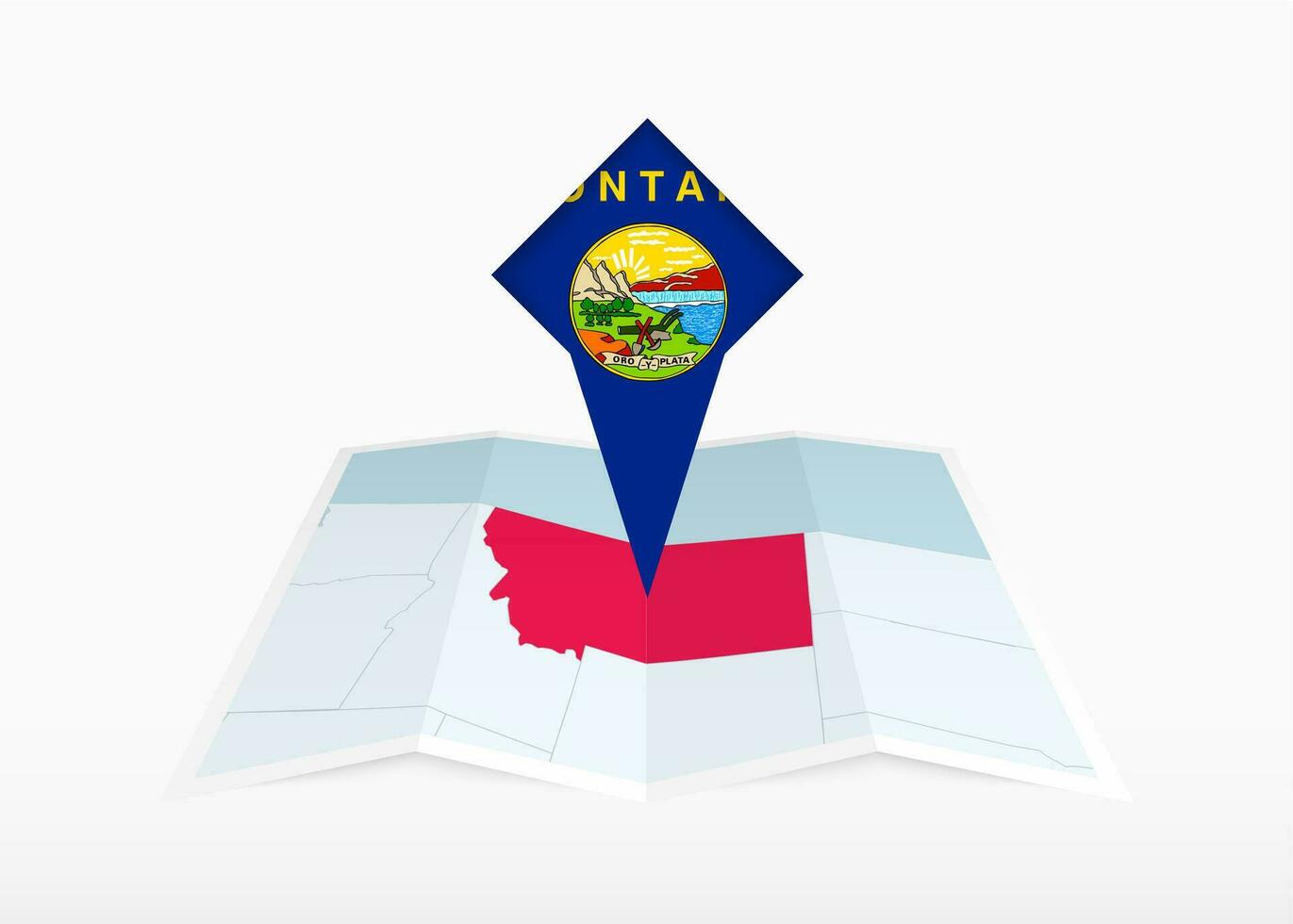 Montana is depicted on a folded paper map and pinned location marker with flag of Montana. vector