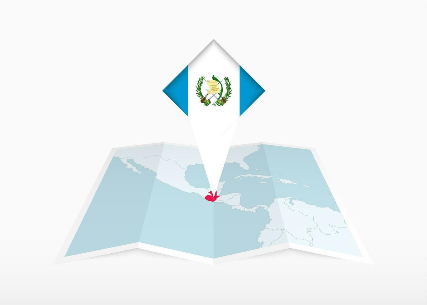 Guatemala es representado en un doblada papel mapa y clavado ubicación marcador con bandera de Guatemala. vector