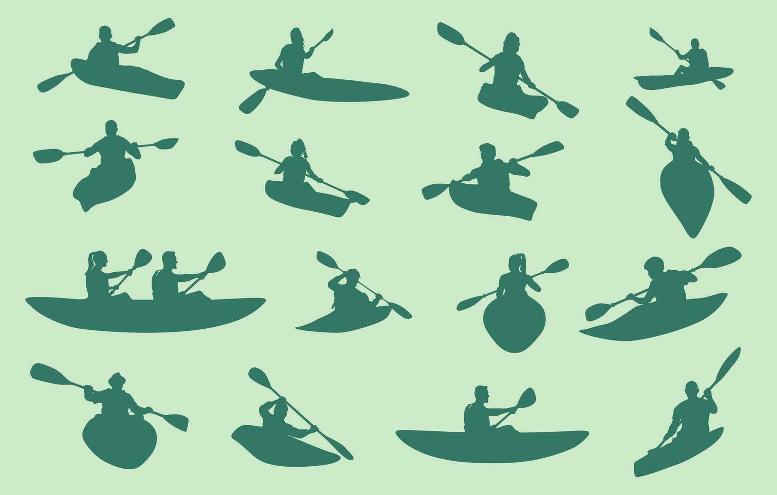 kayac siluetas colocar, canoa silueta, kayac vector conjunto