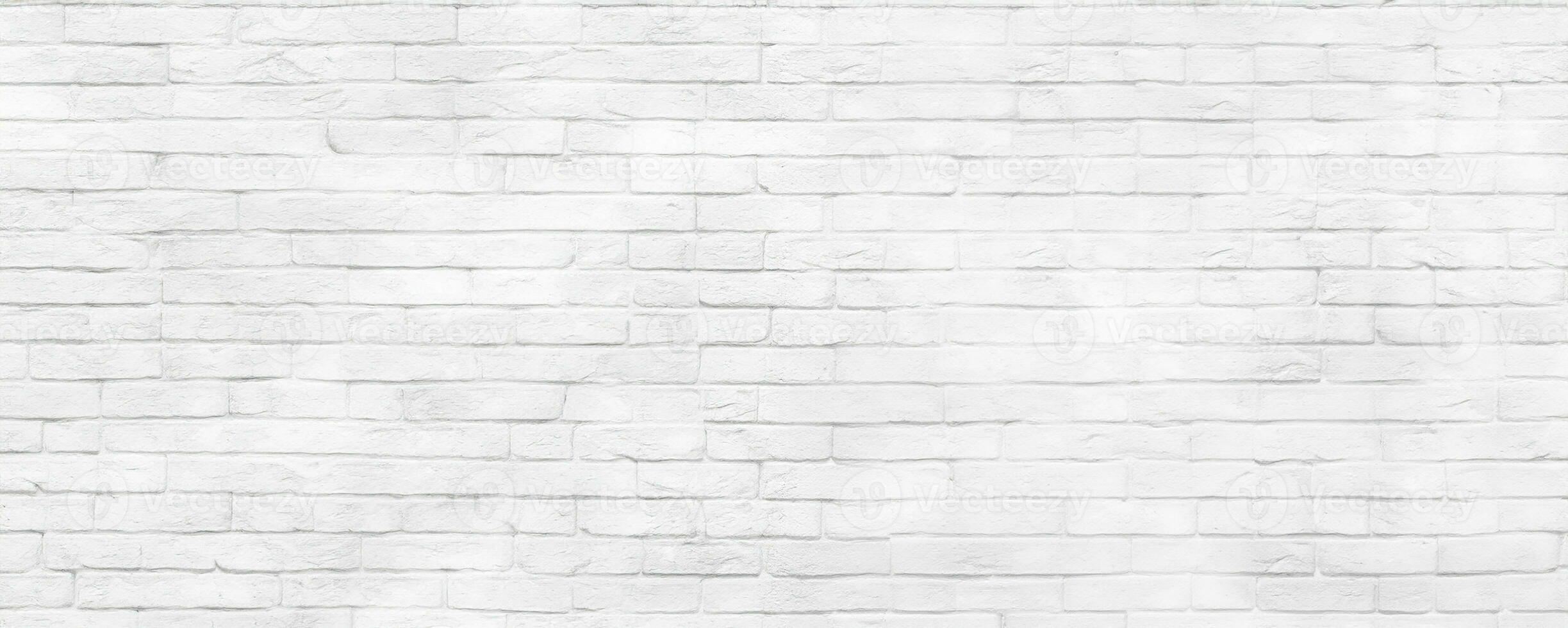 White brick wall texture panoramic backdrop. Home and office washed design background. Painted bricks wall photo