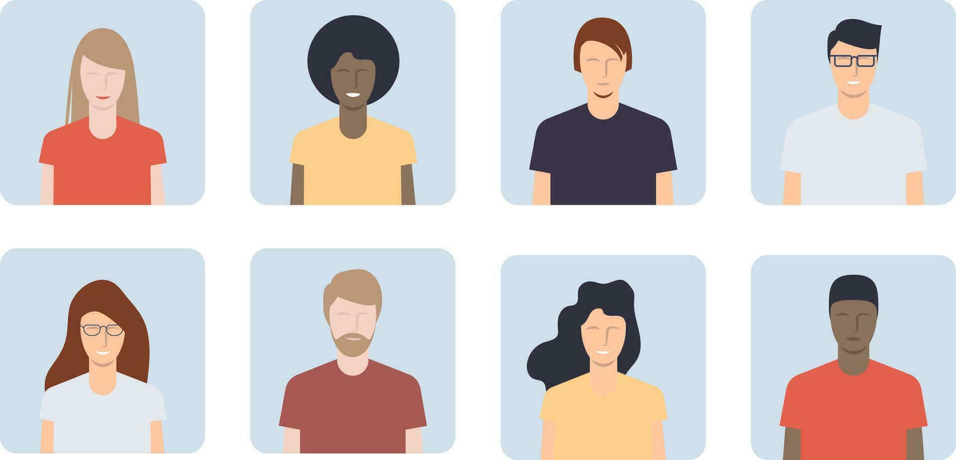 Different young people portraits. Guys and girls avatars. Vector illustration