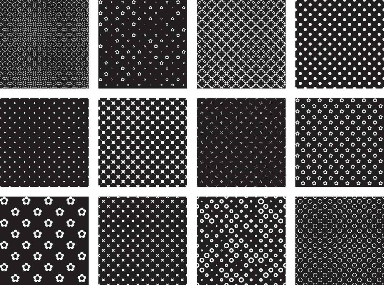 black and white different seamless patterns vector