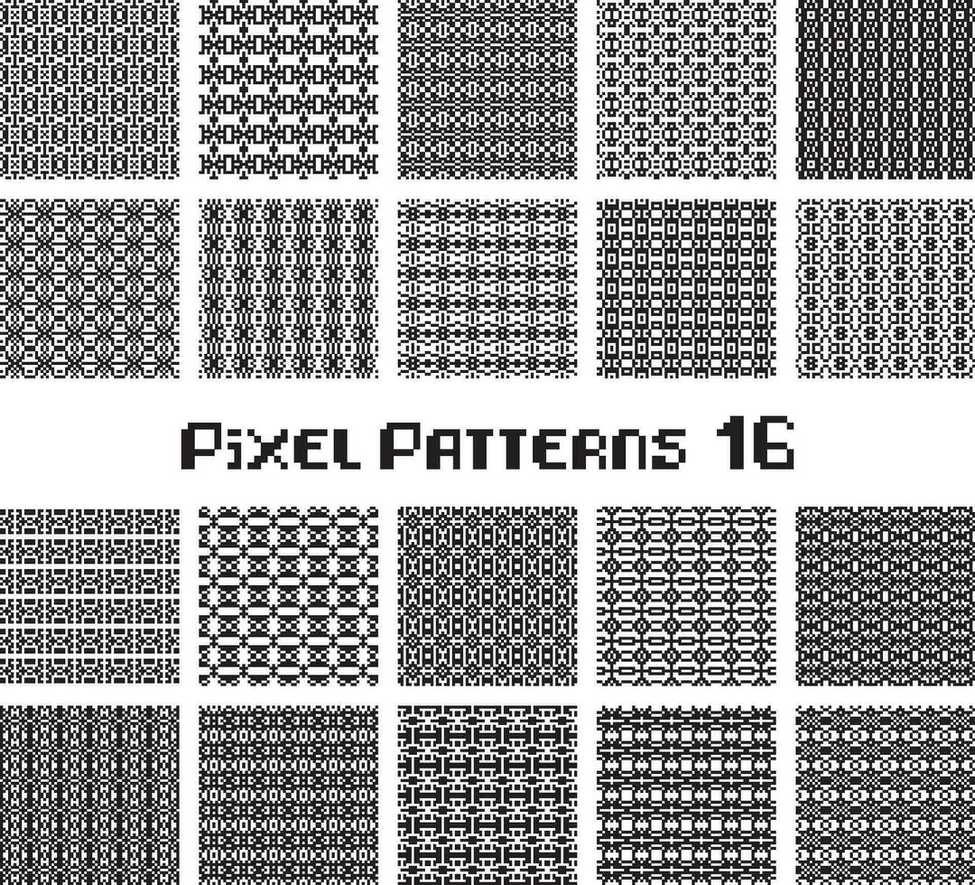 Pixel pattern seamless, black and white color. Patterns set in retro design. vector