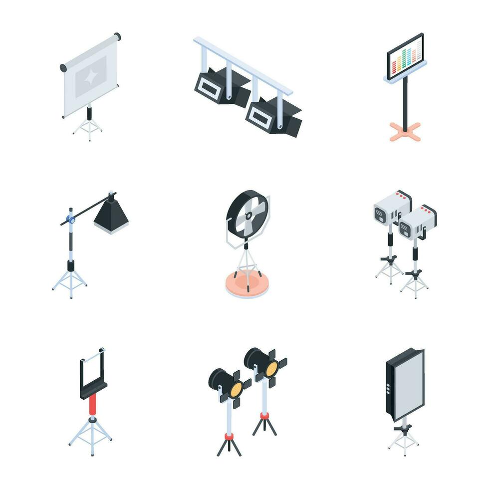 Studio Equipment Isometric Style Icons vector